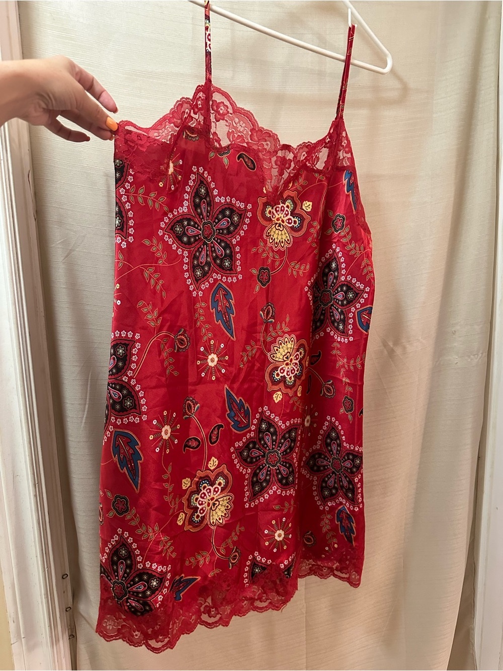 Rosanna Red Satin Floral Paisley Lace Trim Chemise Nightgown Sleepwear XL